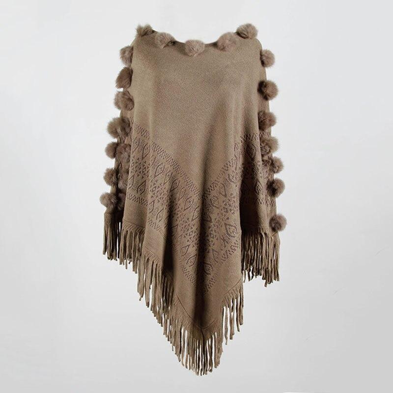 Poncho Femme Pompom Chic camel