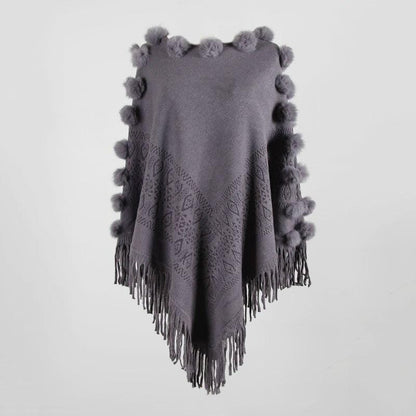 Poncho Femme Pompom Chic gris