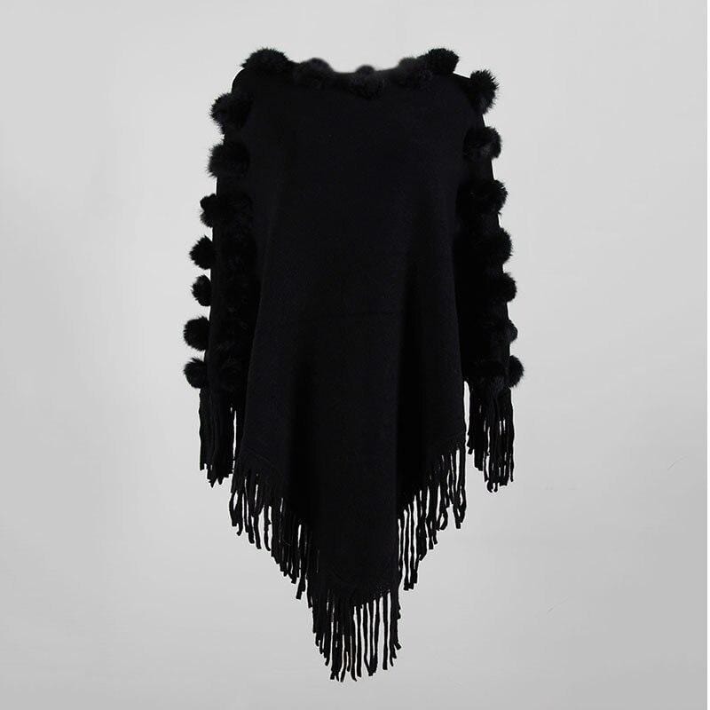 Poncho Femme Pompom Chic noir