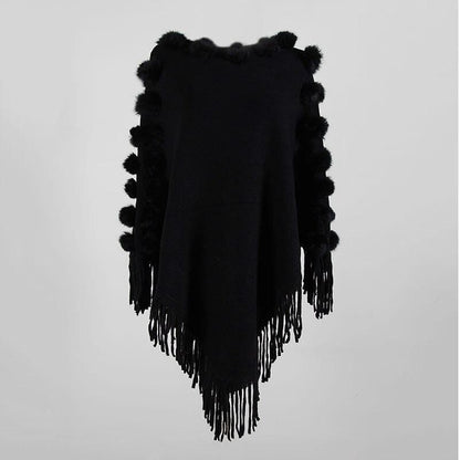 Poncho Femme Pompom Chic noir