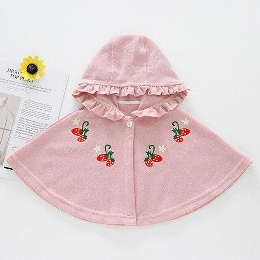 Poncho Fille Capuche Fraises - Collection Fraisée Rose / 6 mois