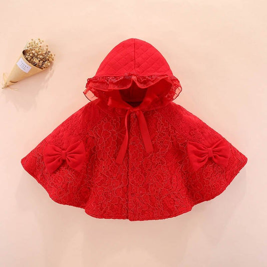 Poncho Fille Dentelle - Élégance Assurée Rouge / 18 mois