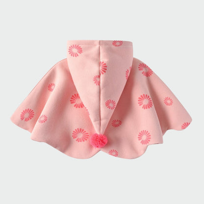 Poncho Fille Rose Avec Capuche