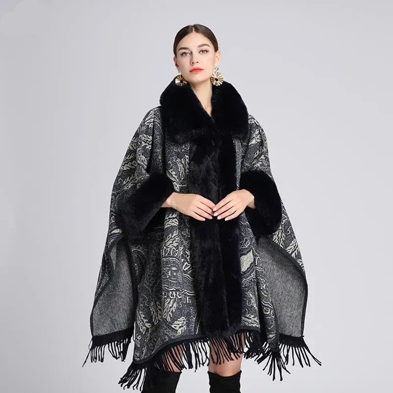 Poncho fourrure pour femme - Paisley Luxe noir