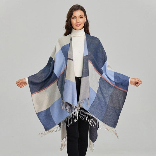 Poncho Fringy Bleu