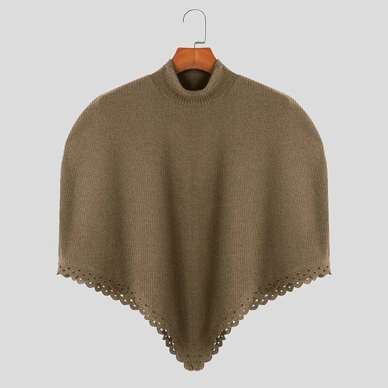 Poncho Homme Col Roulé - Style Élégant kaki / S