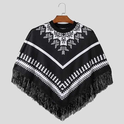 Poncho Homme Franges - Collection Mode Blanc / S