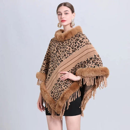 Poncho Léopard en Fourrure de Luxe marron