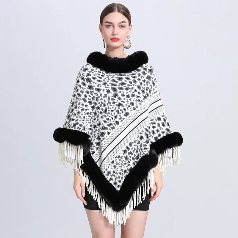 Poncho Léopard en Fourrure de Luxe noir