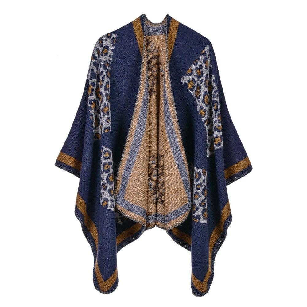 Poncho Léopard Femme - Style Sauvage bleu