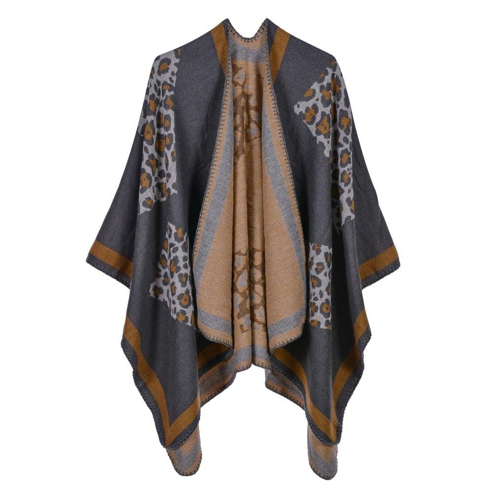 Poncho Léopard Femme - Style Sauvage gris