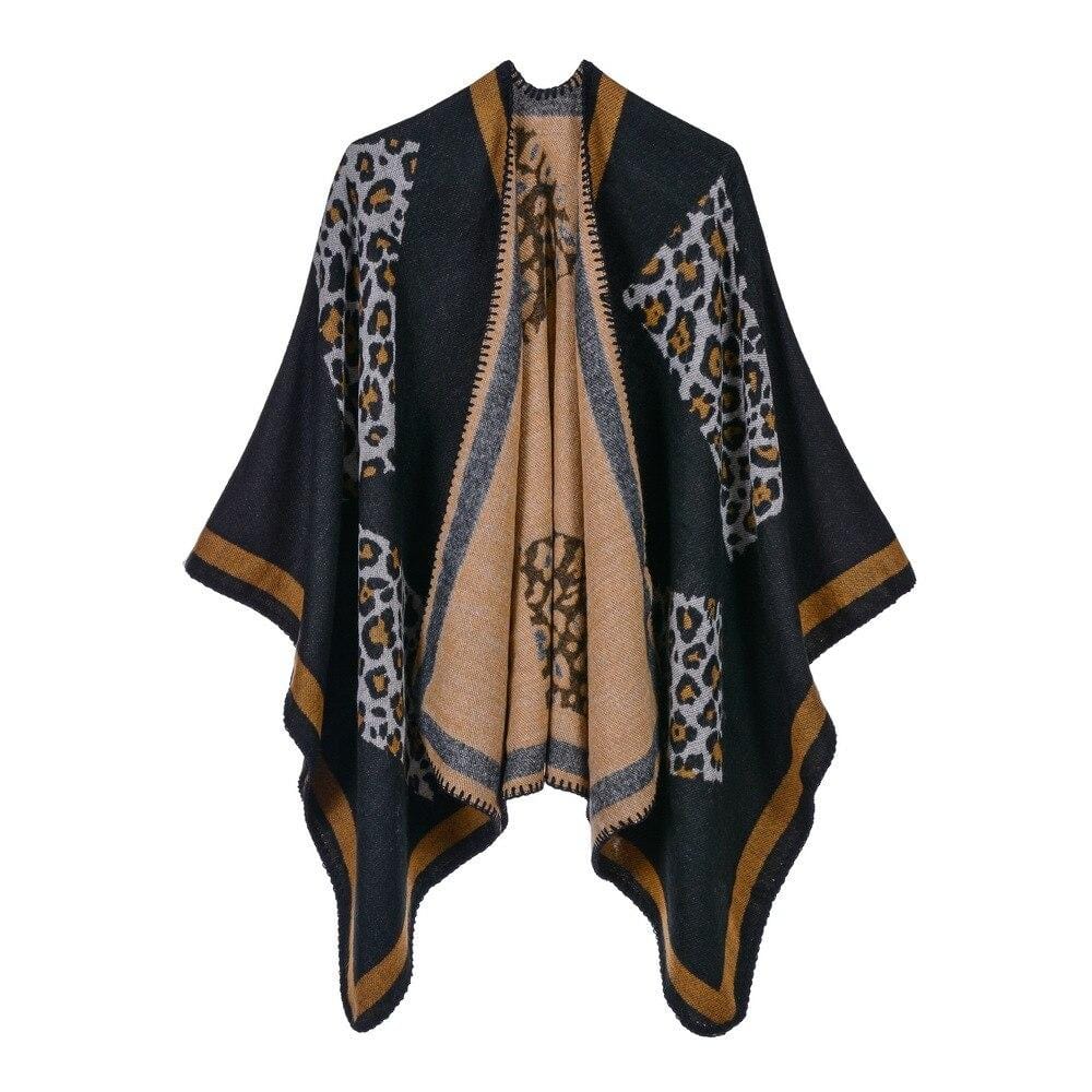 Poncho Léopard Femme - Style Sauvage noir