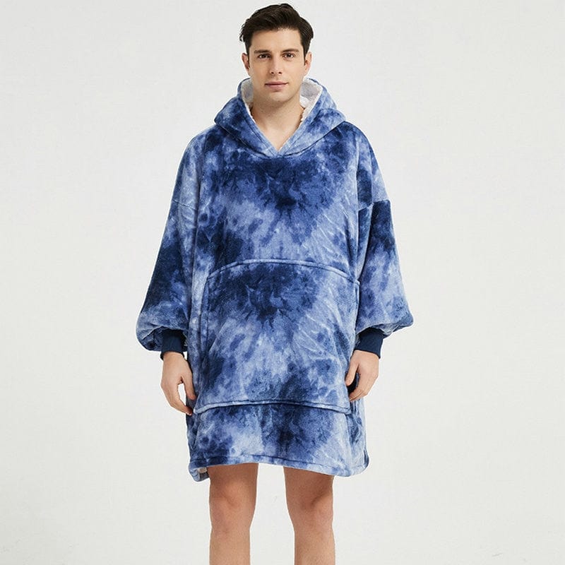 Poncho Plaid Polaire pour Homme Bleu