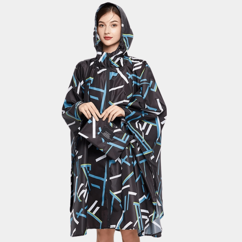 Poncho Pluie Élégant noir & bleu