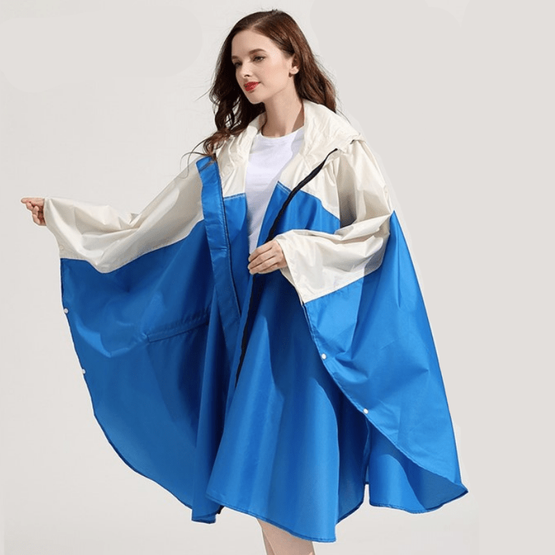 Poncho Pluie Femme Élégant Bleu & Beige Bleu foncé & beige