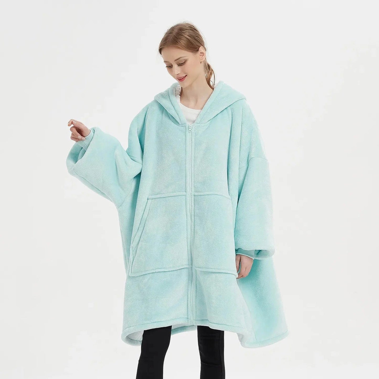 Poncho Polaire Femme avec Fermeture Éclair bleu clair / unique