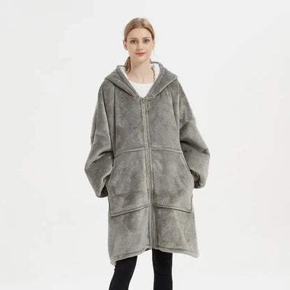 Poncho Polaire Femme avec Fermeture Éclair gris clair / unique