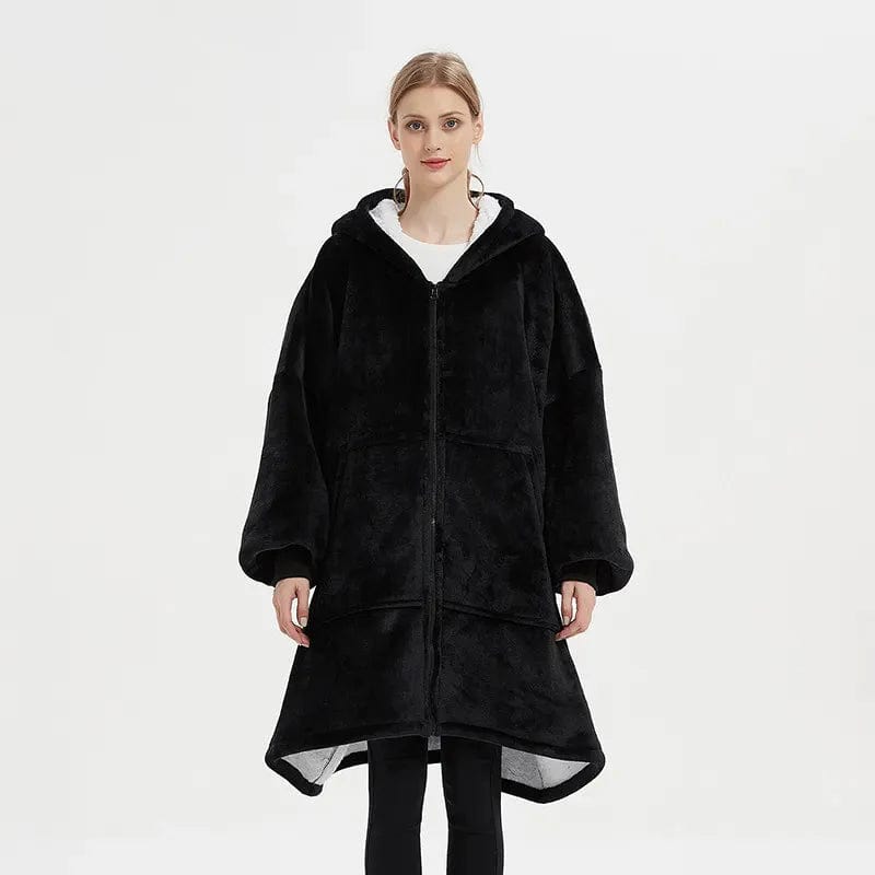 Poncho Polaire Femme avec Fermeture Éclair noir / unique