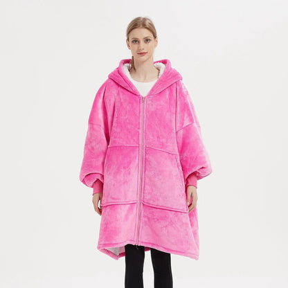 Poncho Polaire Femme avec Fermeture Éclair rose / unique