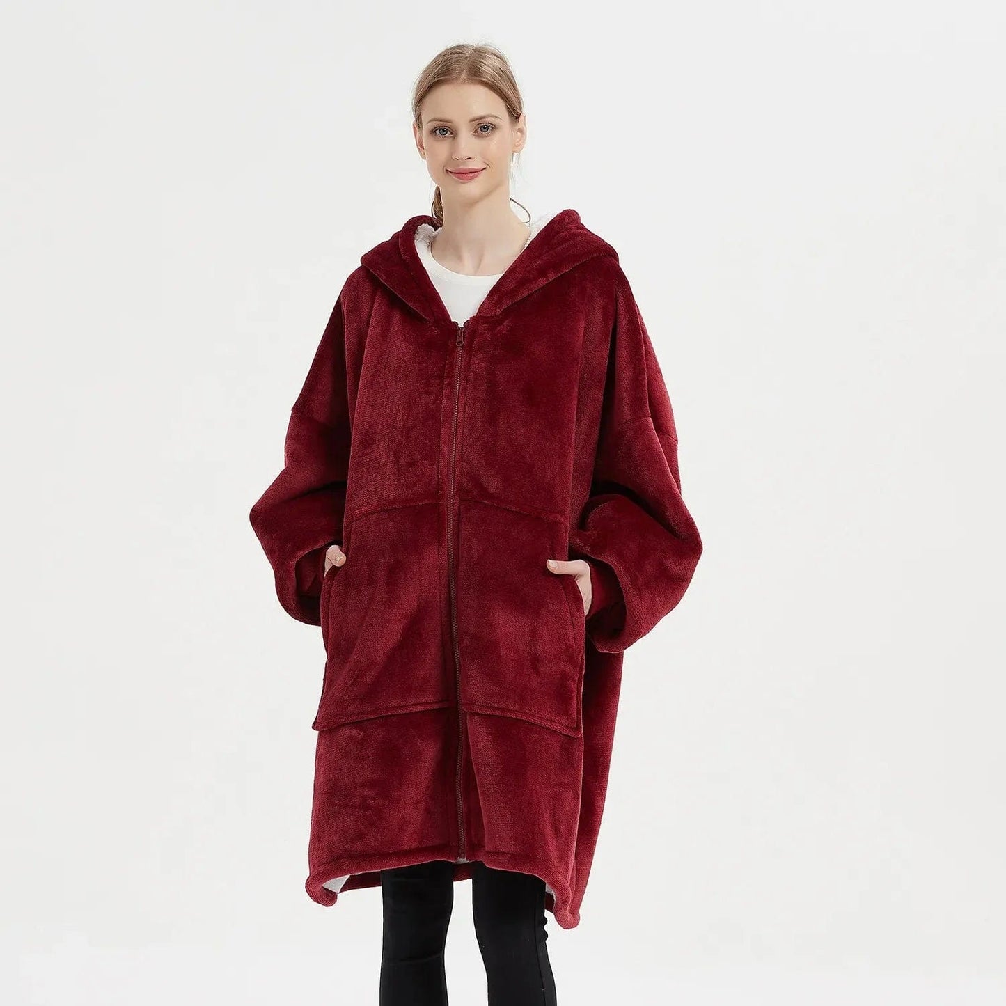 Poncho Polaire Femme avec Fermeture Éclair rouge / unique