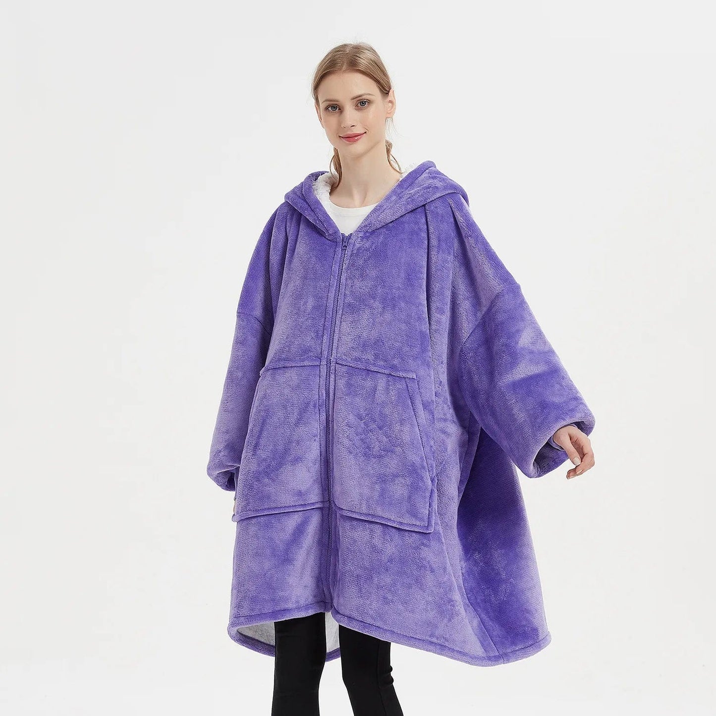 Poncho Polaire Femme avec Fermeture Éclair violet / unique