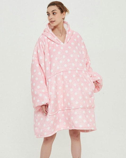 Poncho Polaire Rose à Pois Blancs Rose