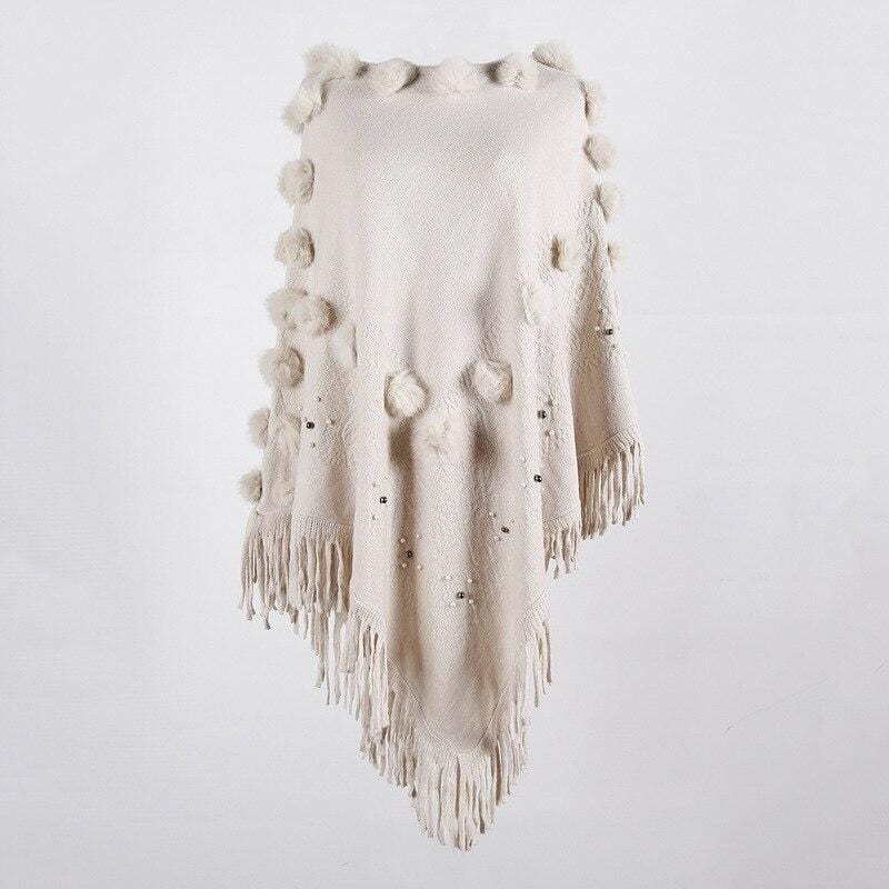 Poncho Pompom Chic beige