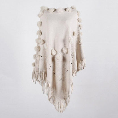 Poncho Pompom Chic beige