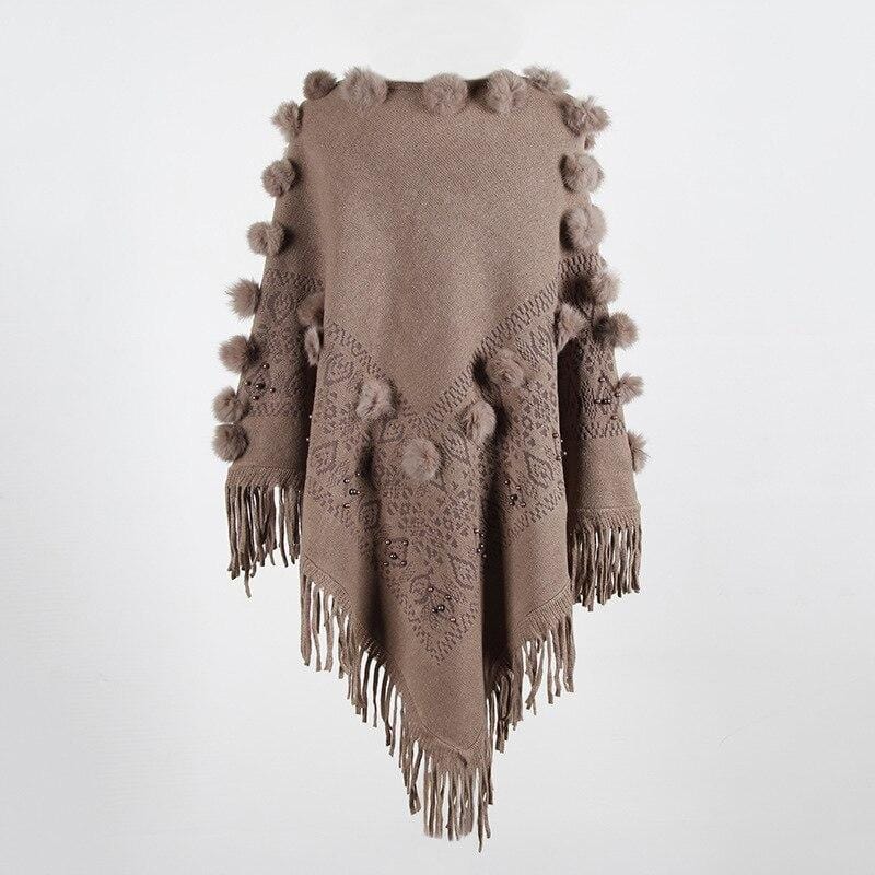 Poncho Pompom Chic camel