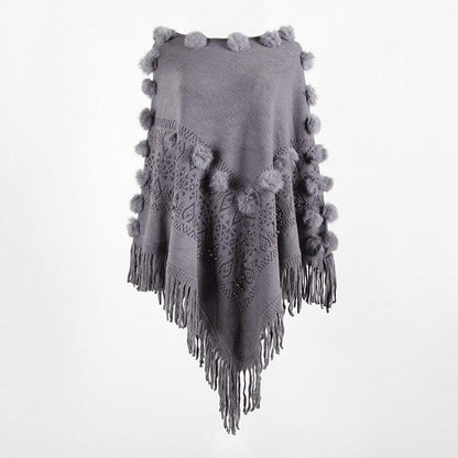 Poncho Pompom Chic gris