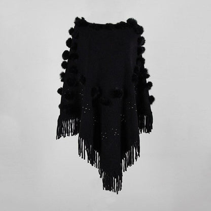 Poncho Pompom Chic noir