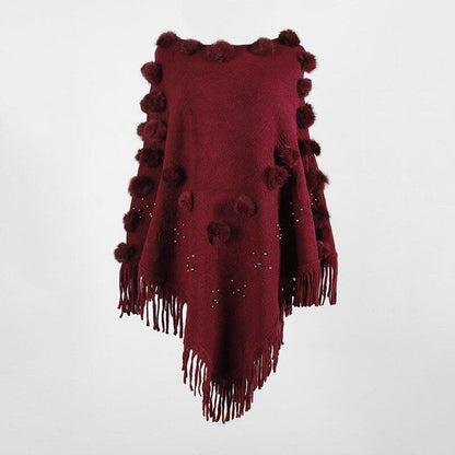 Poncho Pompom Chic rouge