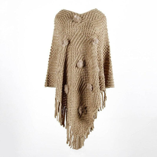 Poncho Pomponella beige