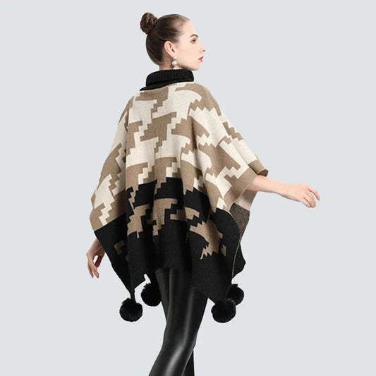 Poncho Style Col Roulé kaki